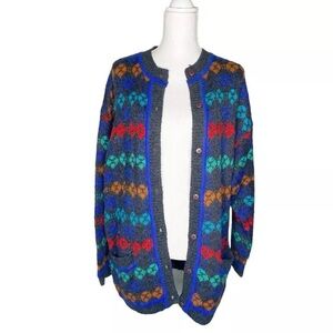 VINTAGE RUSS STUDIO Women Grandpa Sweater Wool Button Up Crew Neck Large